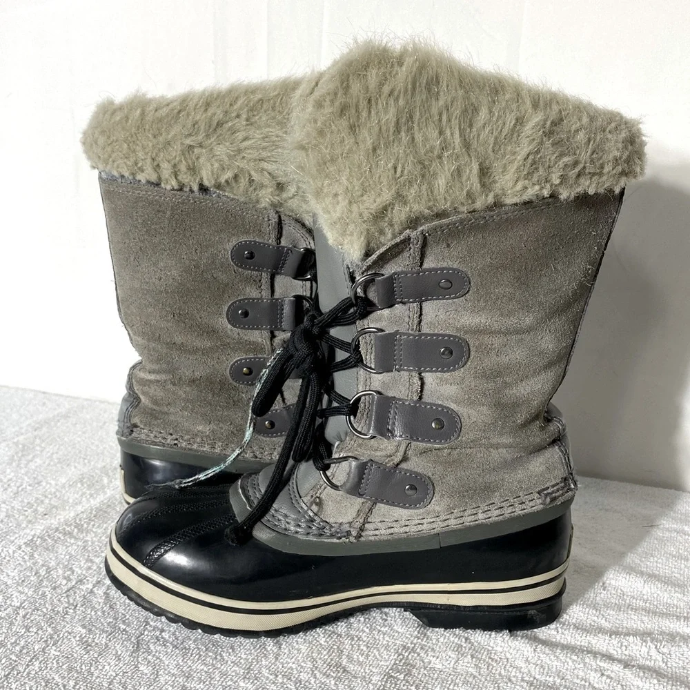 Sorel Grey Suede Leather Lace Up Mid Calf Winter Boots 5 - Picture 8 of 15